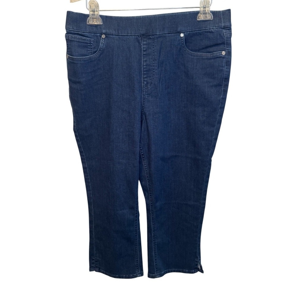Isaac Mizrahi Live Womens Blue Pull-On Stretch Crop Denim Jeans 12 NEW